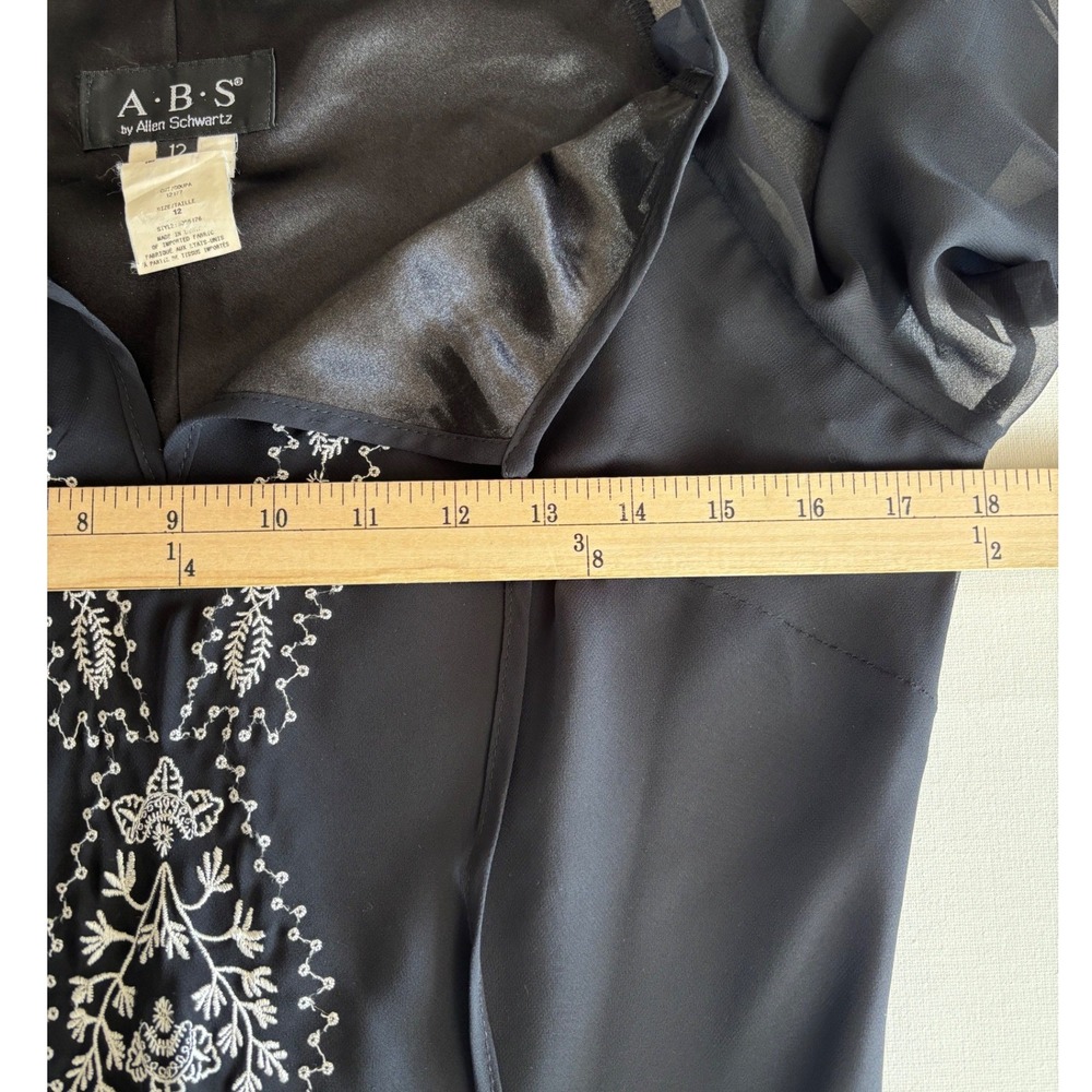 ABS Black Embroidered Dress Sheer Ruffle Sz 12 Y2K Whimsigoth Dark Fairy - Picture 7 of 10